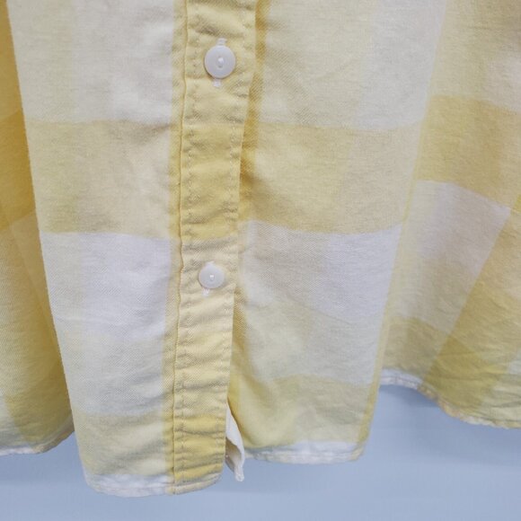 L.L.Bean Womens L Yellow White Plaid Cotton Button Up Shirt Collared Classic - Picture 4 of 16